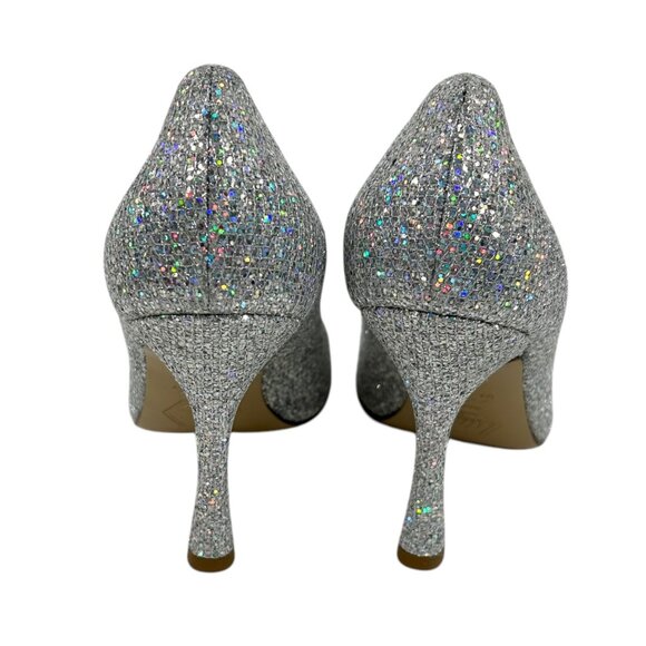 NWOB Nalebe by Amina Means Lirum Silver Glitter Embellished Pointed Toe Heels - Picture 7 of 9